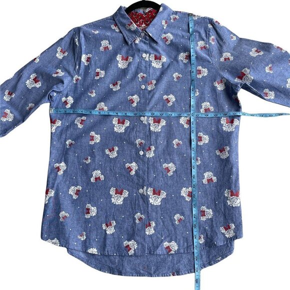 Disney Parks Rose Print Button Up Minnie Mouse Shirt Size L 100% Cotton - Picture 6 of 6